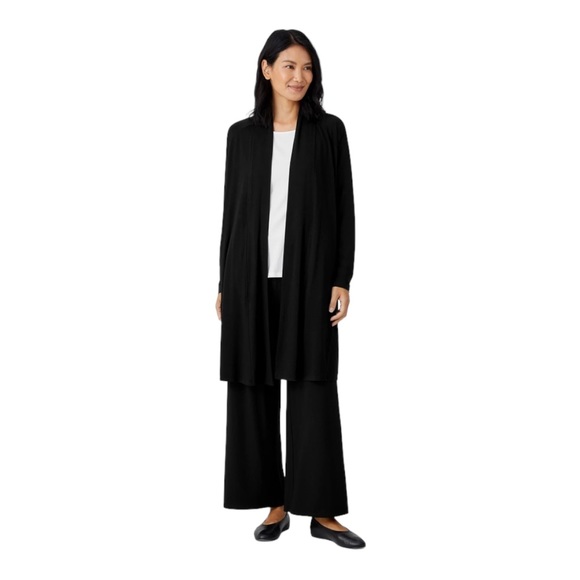 Eileen Fisher Stretch Jersey Knit Long Line Open Front Jacket/Cardigan - Picture 4 of 12